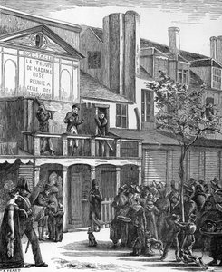 Théâtre de rue : le défilé du carnaval de Bobeche (gravure)
