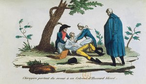 Chirurgien opérant un colonel des hussards sur le champ de bataille - French School