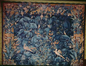 Tapisserie représentant des oiseaux et du feuillage imaginés dans le Nouveau Monde