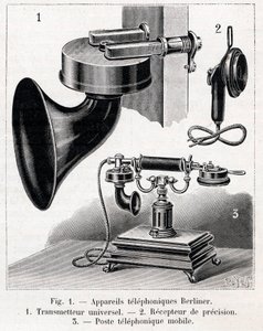 Appareil téléphonique - Système Berliner - gravure dans «La nature» de 1902