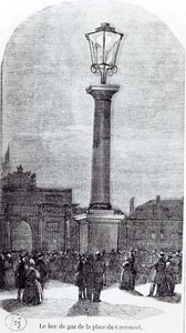 Le premier réverbère à gaz à Paris, Place du Carrousel en 1818