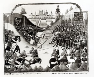 La Bataille de Formigny, 14 avril 1450, ms Fr 2691 fol. 183, de Chronique de Charles VII par Jean Chartier - French School