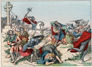 La bataille de Poitiers le 25 octobre 732 remportée par Charles Martel - La bataille de Poitiers, 25 octobre 732, remportée par Charles Martel (688-741) - Gravure de la fin du 19e siècle dans «Nos Gires Nationales - Images et récits» - French School