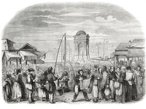 La marche des Innocents à Paris avec la fontaine - Gravure dans « Tableau-de-Paris » par Edmond Texier 1852 - French School