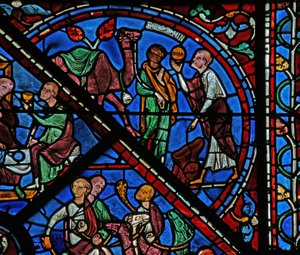 La fenêtre de Joseph : son serviteur montre à Benjamin la coupe dans son sac - French School