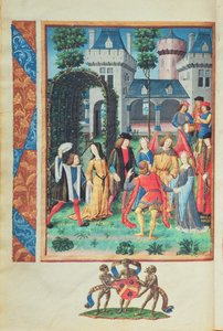Le Jardin magique, avec des figures allégoriques de Courtoisie, Amour, Beauté et Libéralité, du Roman de la Rose
