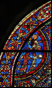 Fenêtre du Fils Prodigue : musiciens à la fête ; ange - French School