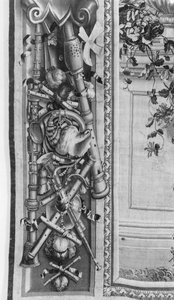 Tapisserie des Saisons, bordure, instruments de musique, vers 1670, Manufacture des Gobelins (détail)