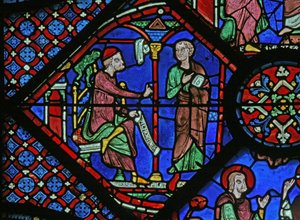 La fenêtre de Saint Jacques : le magicien Almoniges (Hermoniges) envoie son disciple Filetus à Saint Jacques - French School