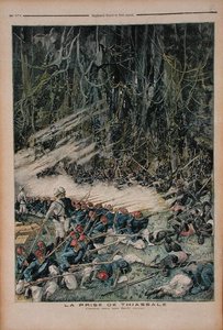 La prise de Thiassalé, la bataille dans la forêt vierge, illustration du Petit Journal, 26 août 1893 - French School