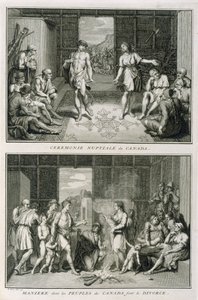 La cérémonie de mariage et la manière de divorcer au Canada, illustration des Cérémonies et coutumes religieuses, gravée par Bernard Picart, 1723 - French School