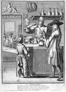 Le cabaretier préparant la carafe de vin - gravure - French School