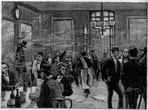 Les garçons de café dans un établissement de la rue Montmartre à Paris, dans "Le Monde Illustré" 1886.