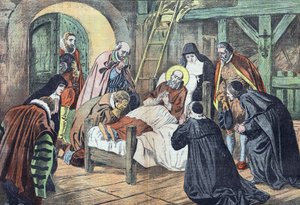 La mort de Saint François de Sales le 18 décembre 1622 à Lyon est entourée de fideles. "Le pelerin" du 31/12/1922 (impression)