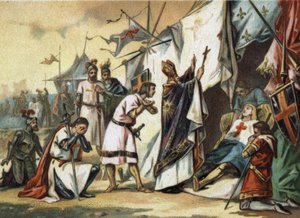 La mort de Saint Louis (Louis IX) (1214/1215-1270) à Tunis. Chromolithographie de la fin du XIXe siècle