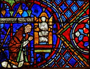 Le donateur, Étienne Chardonnel (membre du chapitre de la cathédrale) priant devant la statue de la Vierge