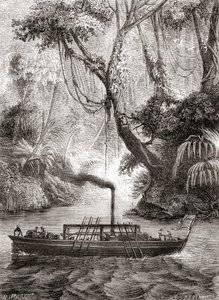 Le premier essai réussi du bateau à vapeur Perseverance de John Fitch sur la rivière Delaware, Amérique, 22 août - French School