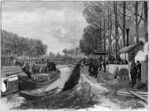 Le halage funiculaire des bateaux sur les canaux à Joinville-le-Pont, suivant le système Maurice Lévy.