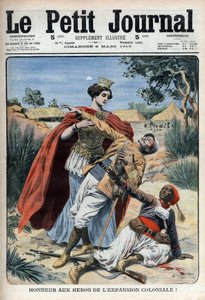 Les héros du colonialisme (en Afrique du Nord) sont honorés - gravure allégorique « Le Petit Journal », 6 mars 1910 (gravure) - French School