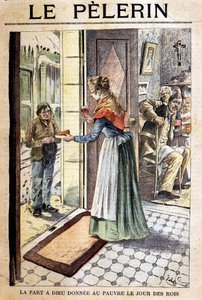 La part de Dieu donnée aux pauvres le jour des rois - dans "Le Pèlerin", début 20e s. (gravure) - French School