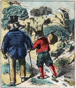 Le lion malade et le renard. Fables de Jean de La Fontaine (1621-95). Imagerie d