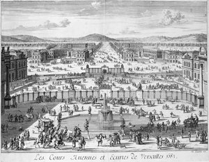 Les écuries et les portes de Versailles vues du Palais, 1683