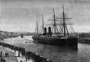 Le paquebot transatlantique « La Gascogne » dans le port du Havre en 1887. Gravure dans le journal illustré « La Jeunesse » - French School