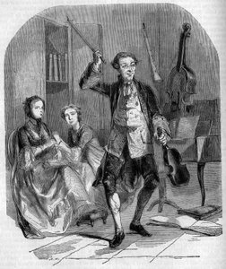 Le violoniste et compositeur Jean-Philippe Rameau (1683-1764) composant, entouré des membres de sa famille. Gravure par Andrieux