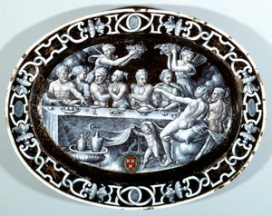 Le festin de mariage de Psyché Plat ovale en émail peint sur cuivre de l