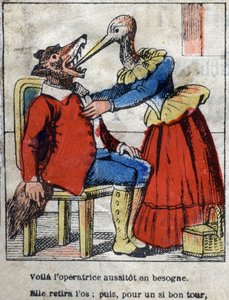 Le loup et la cigogne. Fables de Jean de La Fontaine (1621-95). Imagerie d