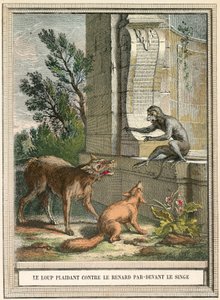 Le loup plaidant contre le renard devant le singe - French School