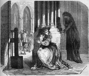 La jeune Madeleine de la Palude (Madeleine de Demandols) au XVIIe siècle possédée par un démon, réussit à attirer les religieux par la seule beauté de ses yeux. Elle fut enfermée dans le couvent des Ursulines. Gravure dans « Histoire de la prostitution et  - French School