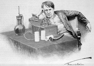 Thomas Edison et son phonographe - dans "Le Monde Illustré" du 17/08/1884