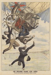 Trois aérostiers italiens tombant dans la mer (lithographie couleur)