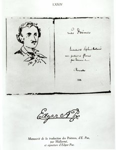 Page de titre de Les Poèmes par Edgar Allan Poe (1809-49) traduit par Stéphane Mallarmé (1842-98) avec un portrait de l