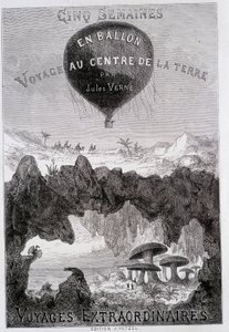 Page de titre : « Cinq semaines en ballon » et « Voyage au centre de la Terre » par Jules Verne, sd. Éditions Hetzel sous le nom général « Les Voyages extraordinaires »