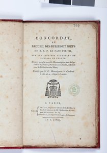Page de titre du Concordat et Recueil des bulles et brefs de N. S. P. le Pape Pie VII, publié par Giovanni Battista Caprara, Paris, Chez Le Clers, 1802