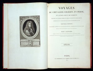 Page de titre et frontispice du portrait des Voyages du Chevalier Chardin en Perse, 1811