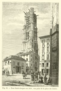 Tour Saint-Jacques en 1830, vue prise de la place du Cloître - French School
