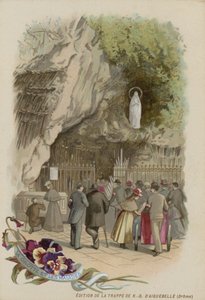 Carte de commerce avec une image de la grotte de Lourdes