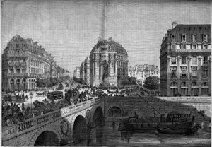 Transformations de Paris sous le Second Empire, Haussmann Paris : vue de la fontaine Saint Michel (1860) sur le boulevard de Sébastopol. Gravure dans « Le Monde Illustré » n°175 du 18 août 1860 - French School