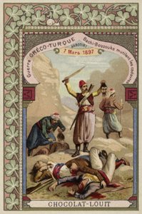 Les Bachi-bouzouks turcs mutilant des cadavres grecs, Akrotiri, Crète, guerre gréco-turque, 7 mars 1897 - French School