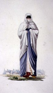 Femme turque de Smyrne, probablement par Cousinery, période ottomane, troisième quart du 18ème siècle (aquarelle sur papier)