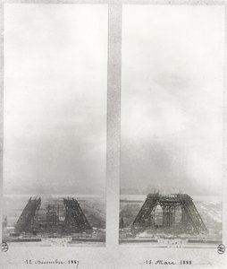 Deux vues de la construction de la Tour Eiffel, Paris, 12 décembre 1887 et 15 mars 1888 - French School