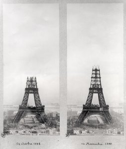 Deux vues de la construction de la Tour Eiffel, Paris, 14 octobre et 14 novembre 1888