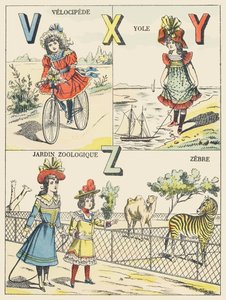 V X Y Z: vélocipède, yole, jardin zoologique, zèbre - French School