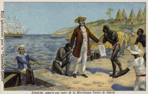 Victor Schoelcher apportant la nouvelle de leur liberté aux esclaves de la Martinique, vers 1848