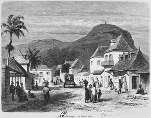 Vue de Port Louis, rue Desforges, Maurice, 1861