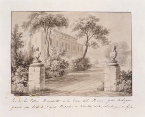 Vue de la Villa Bianchetti à Croce del Biacco près de Bologne, gravée par S.A.I. d