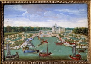 Vue du Château de Chantilly et des parterres pris du Vertugadin